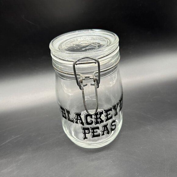 Vintage Glass Storage Jar Canister Blackeyed Peas 1970s Kitschy 1 Liter Kitchen - Picture 1 of 11